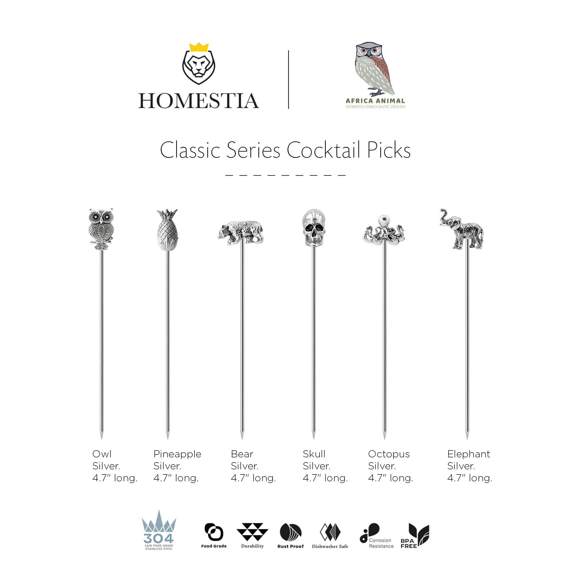 Homestia reusable cocktail picks easy to wash and reuse.