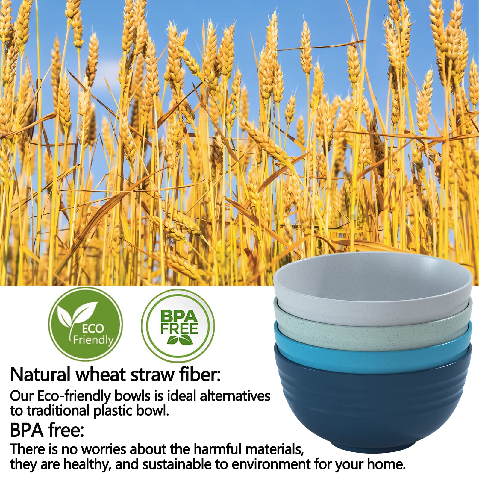Homestockplus 34oz big bowls on kitchen counter, ideal for cereal and soup.
