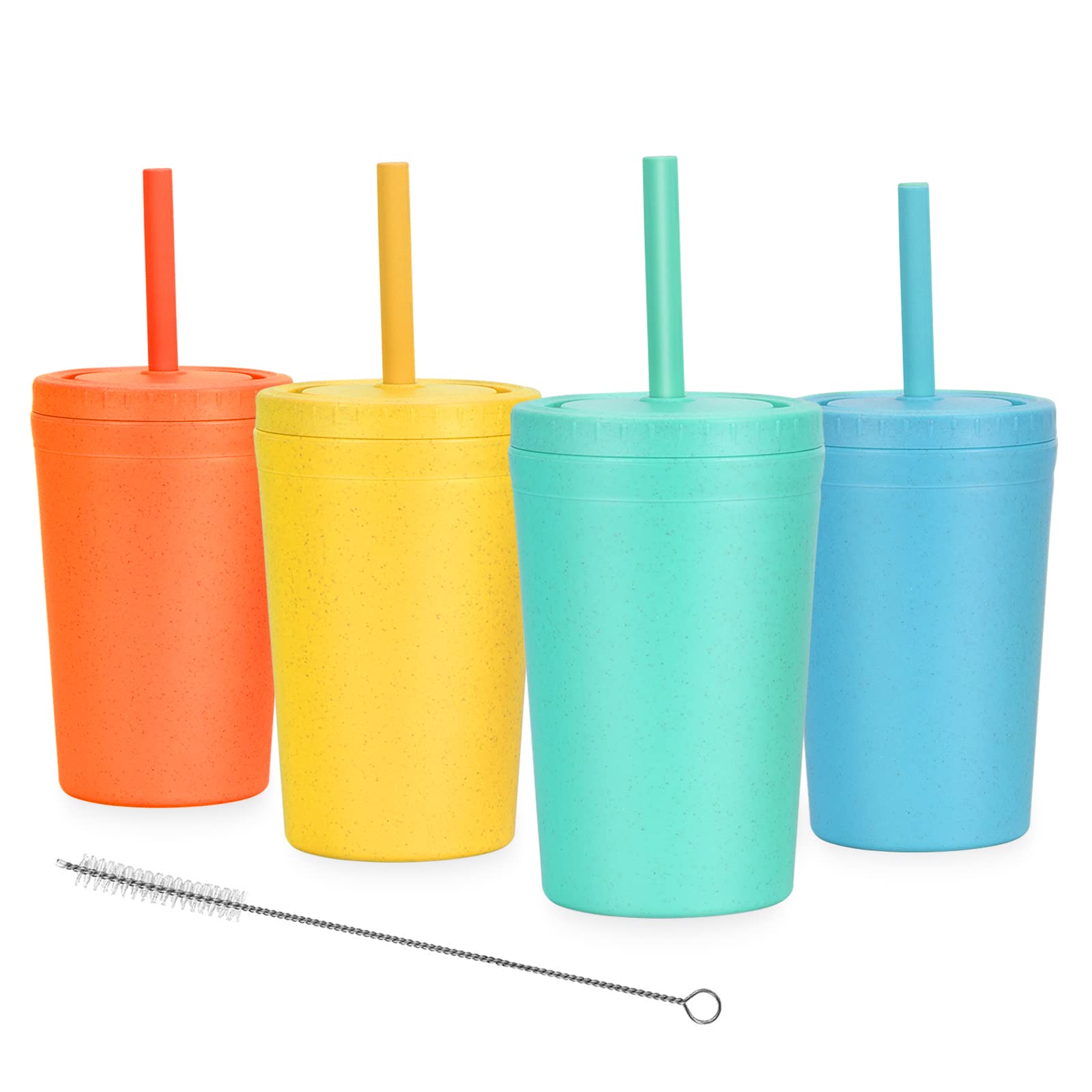 Homestockplus wheat straw cup with lid and straw in azure, easy for kids to grip.