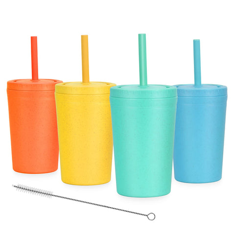 Homestockplus wheat straw cup with lid and straw in azure, easy for kids to grip.