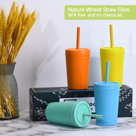 Homestockplus wheat straw cup with lid and straw in rose, ideal for juice on the go.