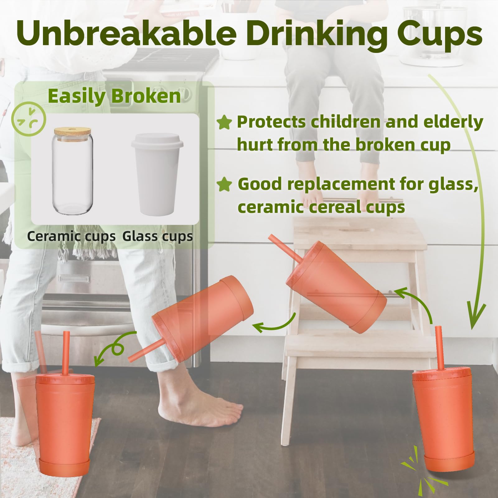 Close-up of Homestockplus cup in sage, showing child-friendly design and grip.