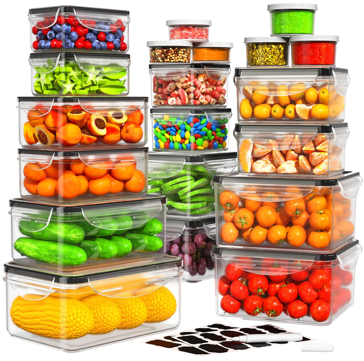 HOMETALL 40-pcs containers with lids for organized pantry and fresh meals