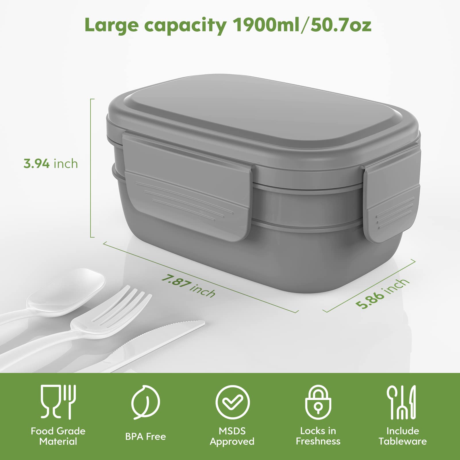 HOMETALL Bento Box includes spoon, knife, and fork for quick meals.