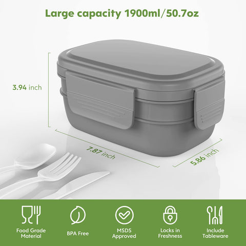 HOMETALL Bento Box includes spoon, knife, and fork for quick meals.