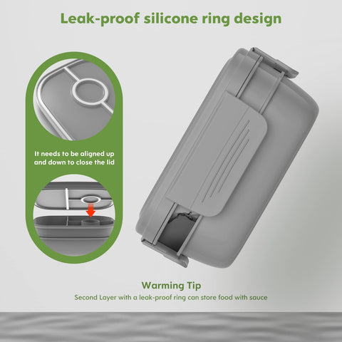 HOMETALL Bento Box features a silicone seal for spill-free transport.