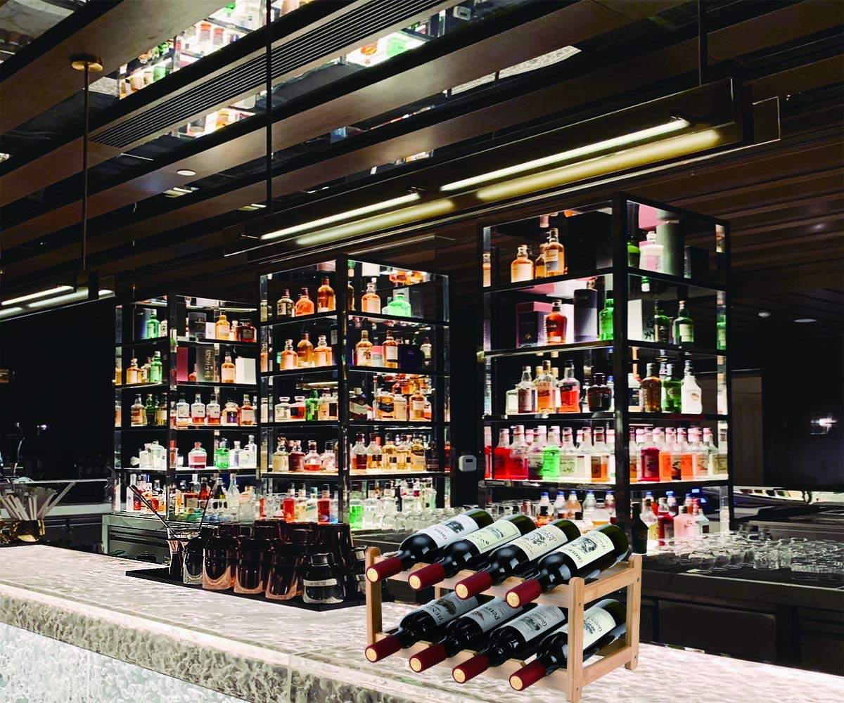 Homevany rack with bottles on bar illustrates versatile decor and function.