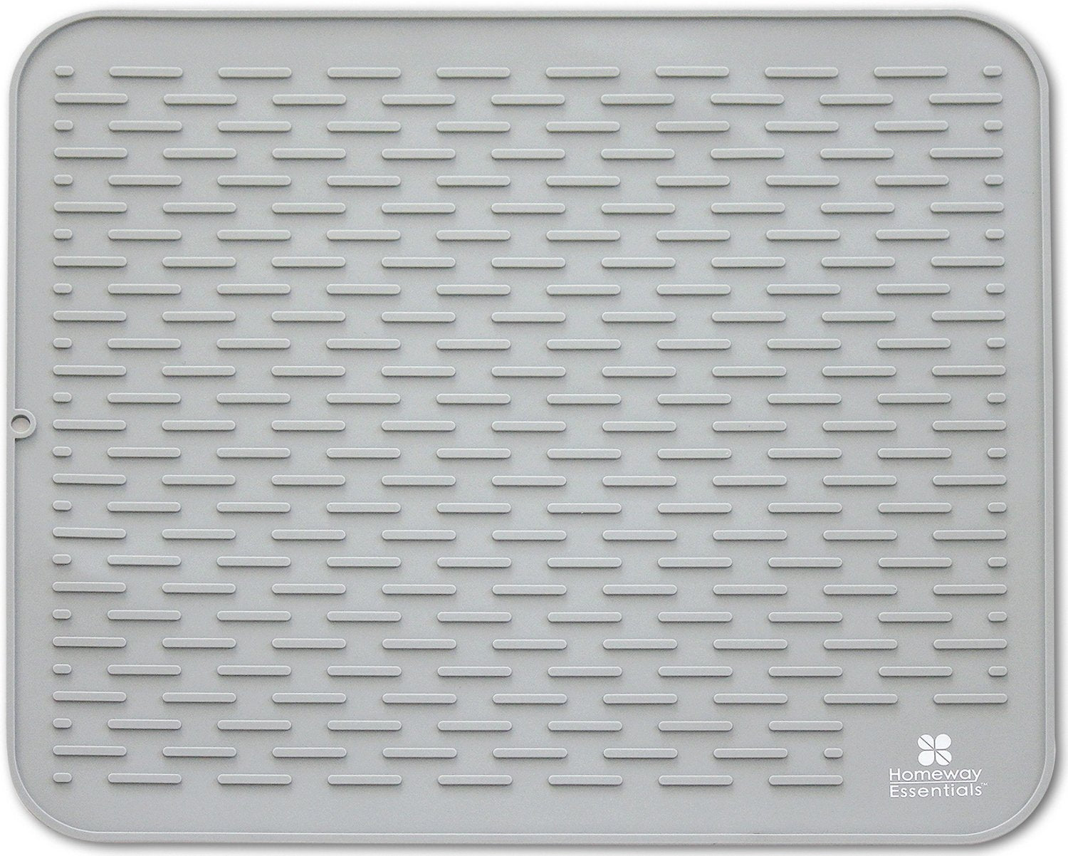 Homeway Essentials silicone dish drying mat 21x18 grey provides ample counter drying space.