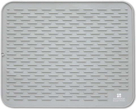 Homeway Essentials silicone dish drying mat 21x18 grey provides ample counter drying space.