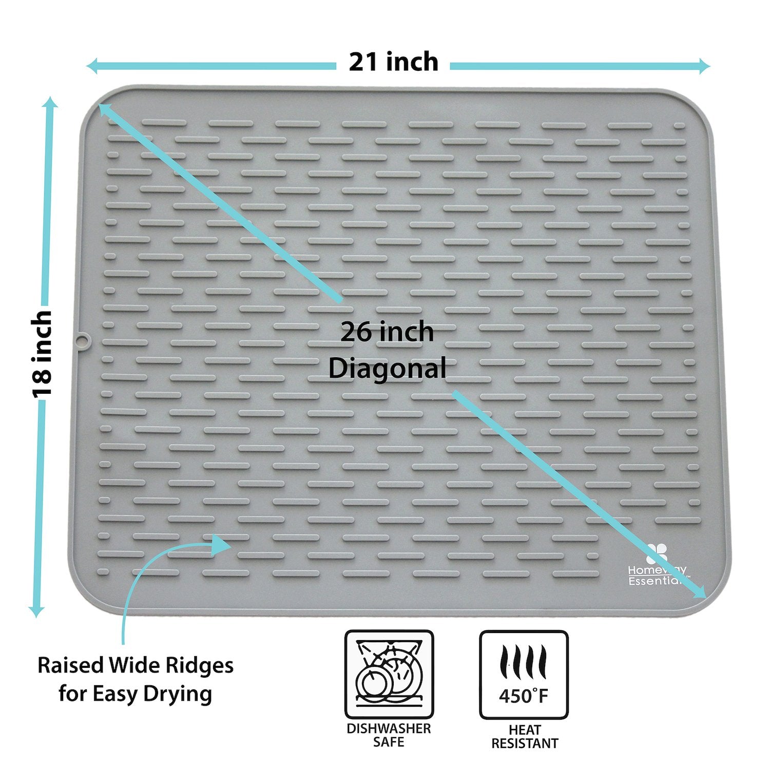 Homeway Essentials dish drying mat on counter creates a spacious workspace.