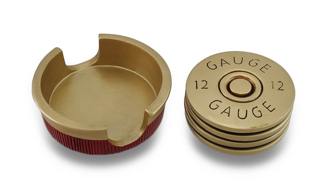 HomeWetBar shotgun shell coasters on table help prevent spills and scratches