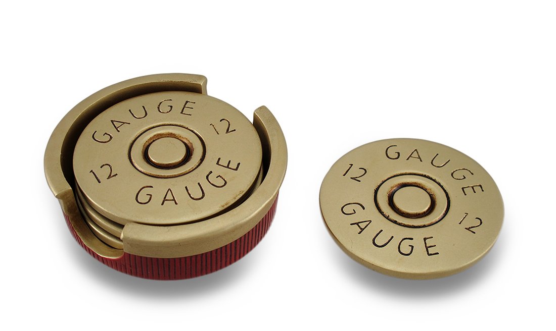 HomeWetBar shotgun shell coaster set on table adds rugged style while protecting surfaces