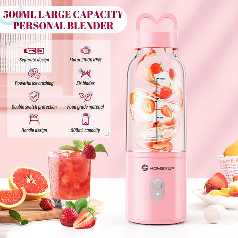Homexup blender demonstrates ice-crushing power for frozen drinks.