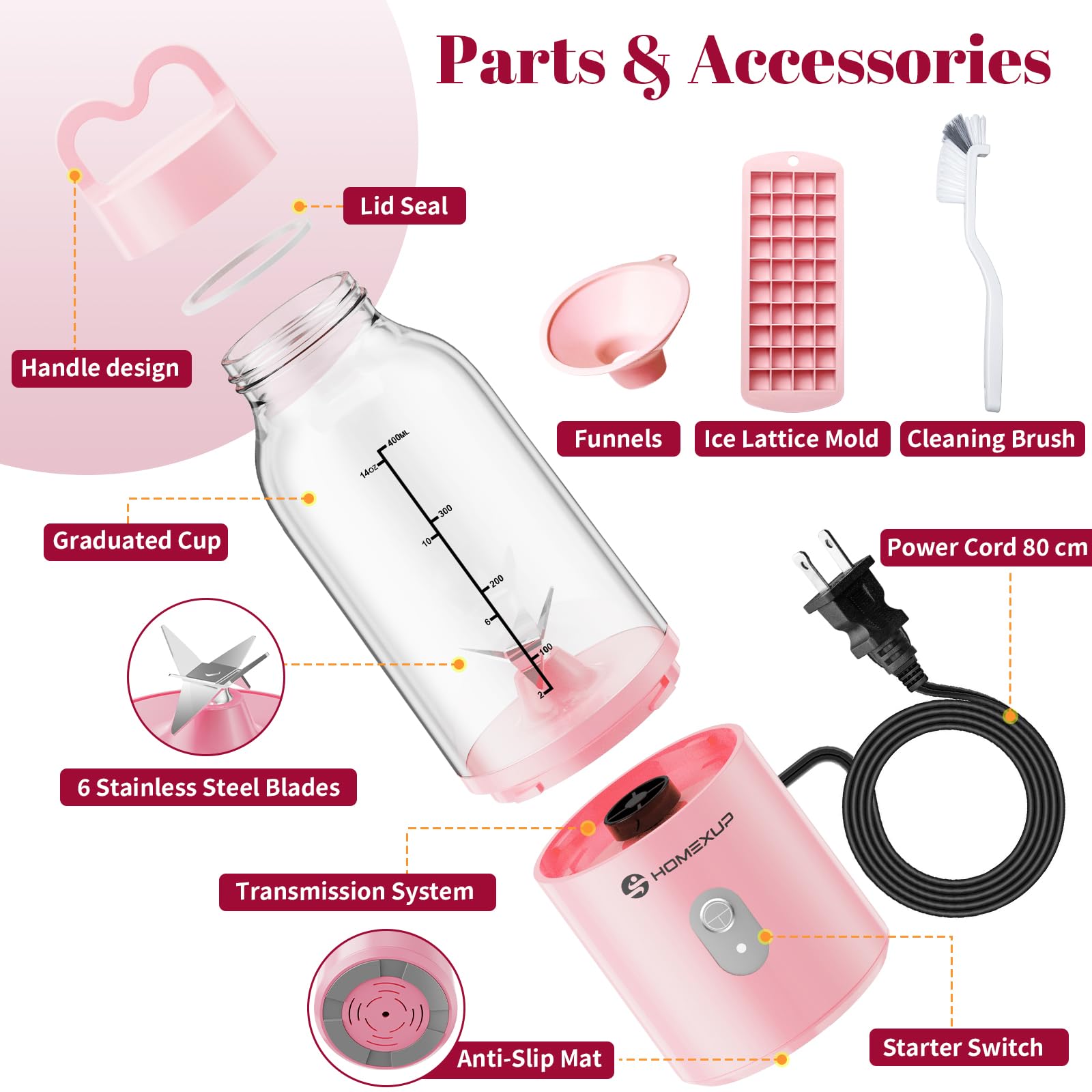 Homexup accessory kit includes ice molds, funnel, and brush for convenience.