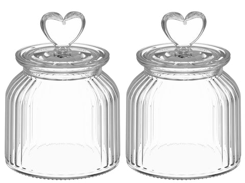 HomeyHoney 22 oz clear glass canister with heart lid for pantry organization