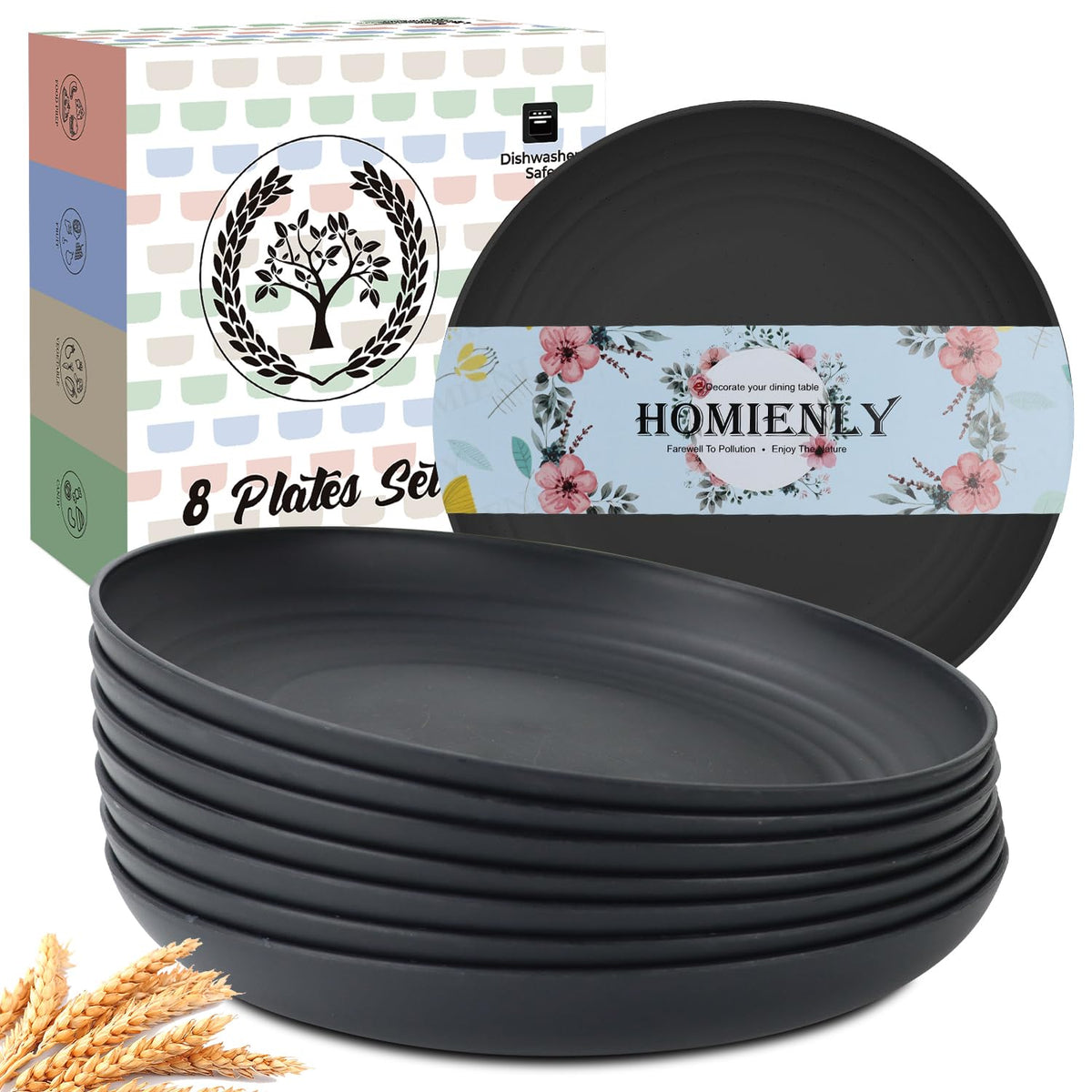 Homienly deep dinner plate 9-inch black, unbreakable for camping and family meals