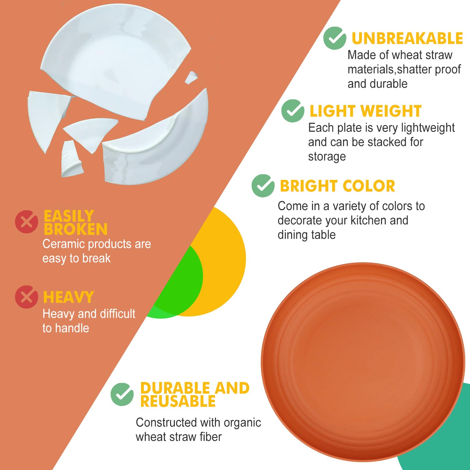 Homienly Deep Dinner Plate in green offers eco-friendly look with lightweight practicality.