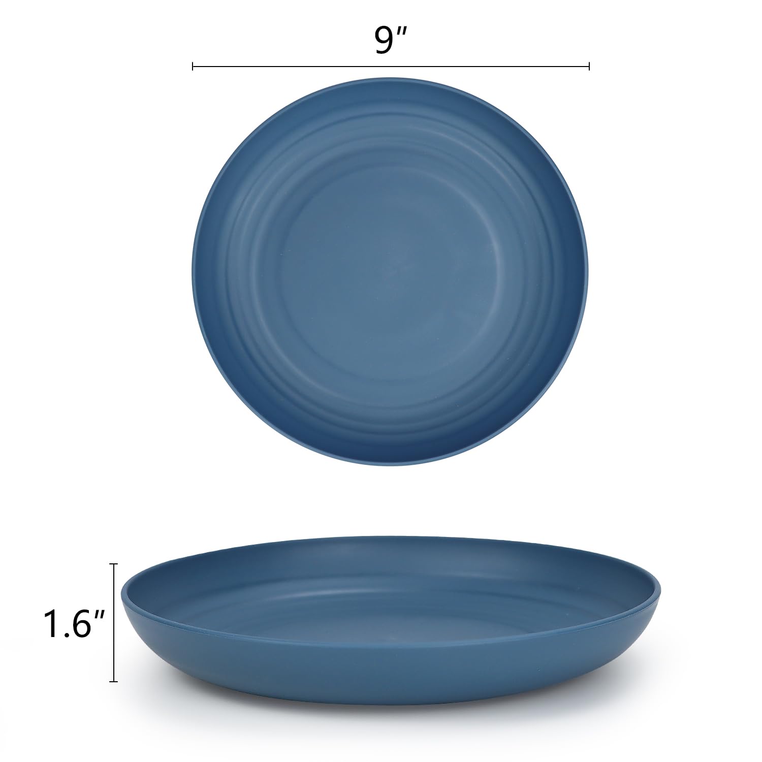 Homienly blue plate close-up shows wheat straw texture and smooth rim