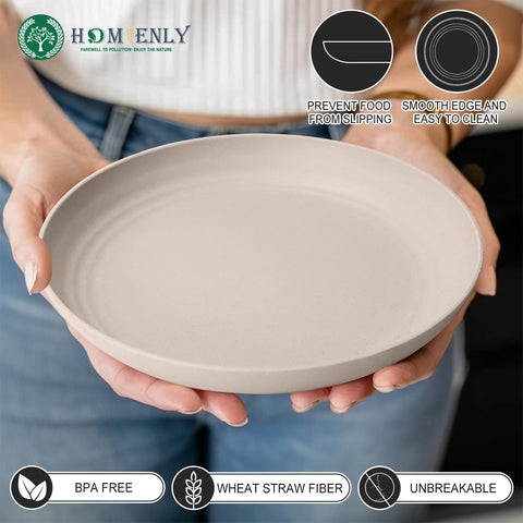 Homienly lightweight unbreakable plate stack demonstrating easy storage.