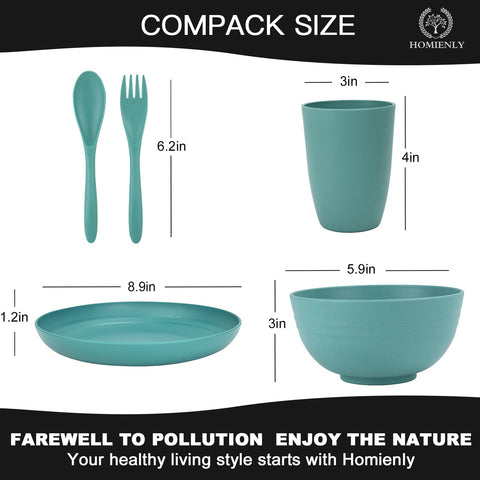 Homienly service-for-4 dinnerware showing colorful four-piece set.