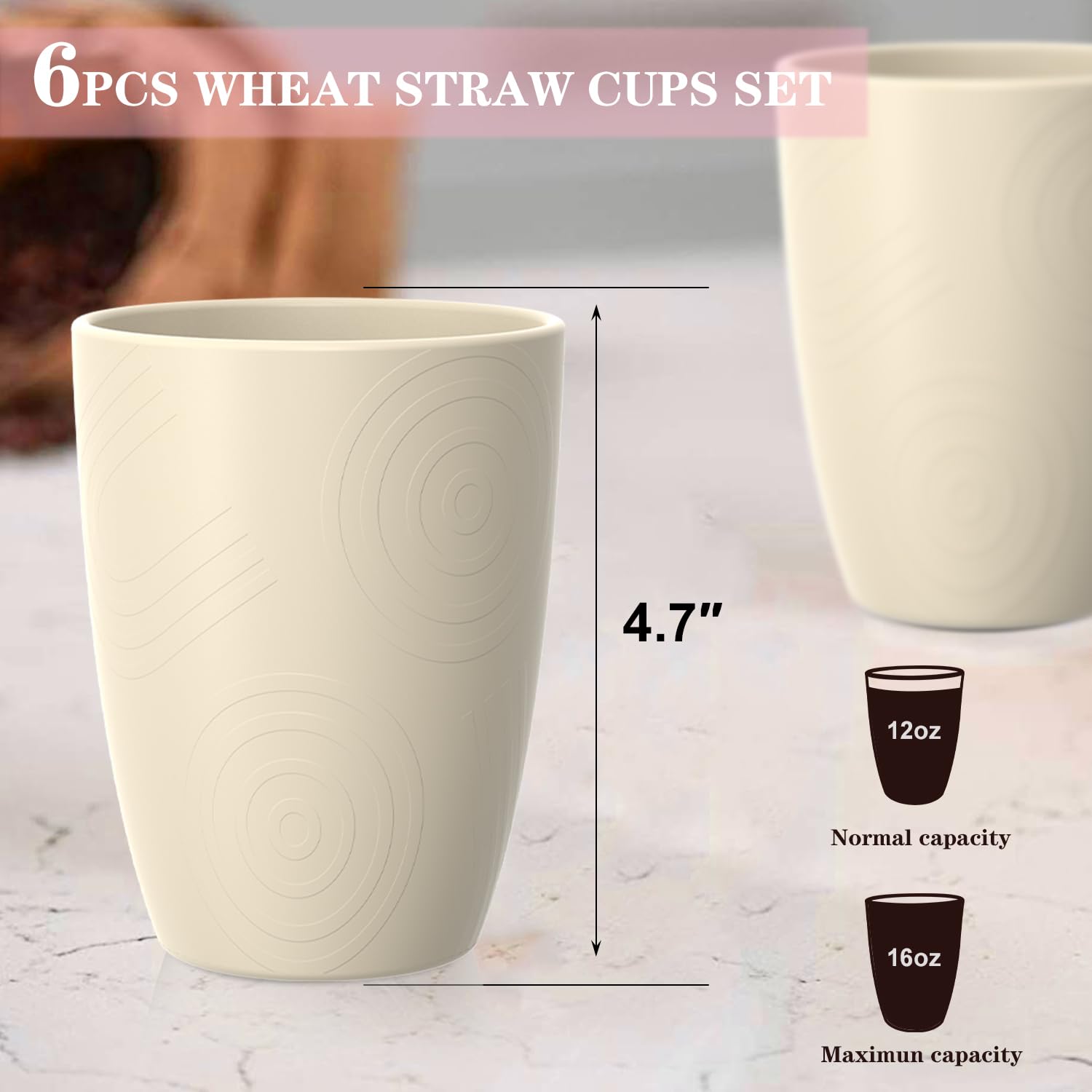 Homienly 16oz wheat straw cups with stackable design, saving space in busy kitchens.
