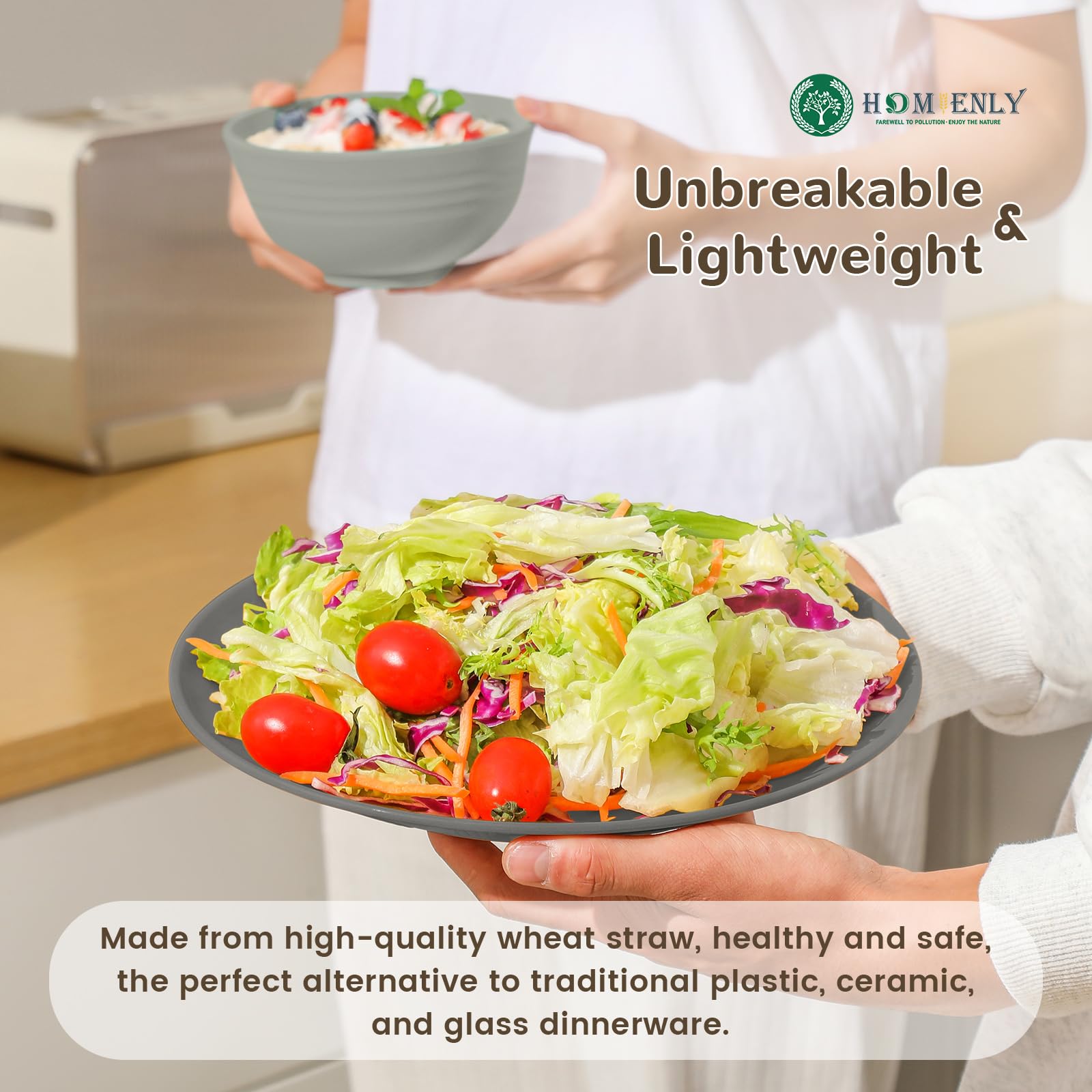 Homienly 26oz bowls in grey stone; sturdy for soups and salads