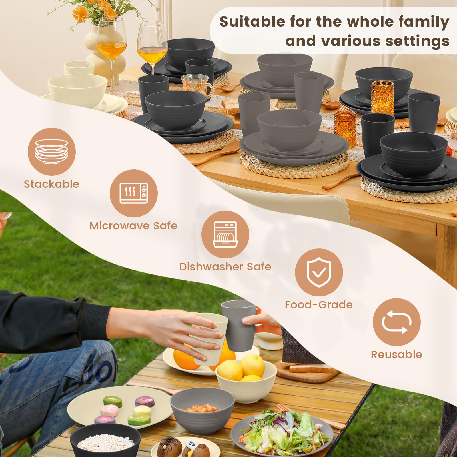 Homienly 12oz cups in grey stone; lightweight and easy to handle