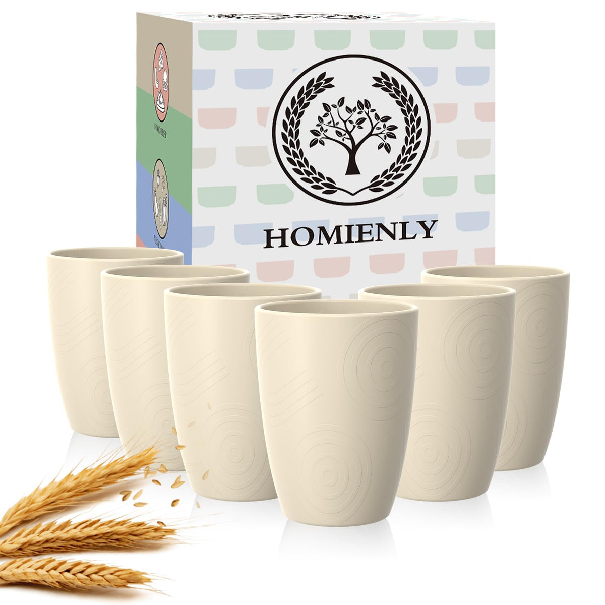 Homienly 12oz wheat straw cups set—durable, eco-friendly daily hydration for the whole family.