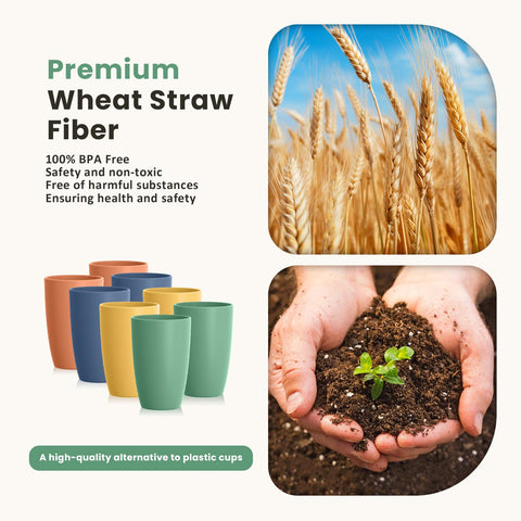 Homienly Wheat Straw Cups four-color set shown for kids and adults.