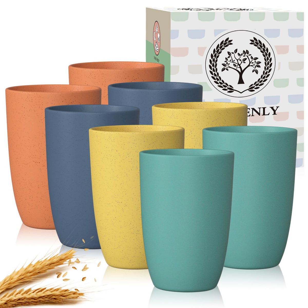 Homienly Wheat Straw Cups 8-pack in multiple colors for everyday hydration.