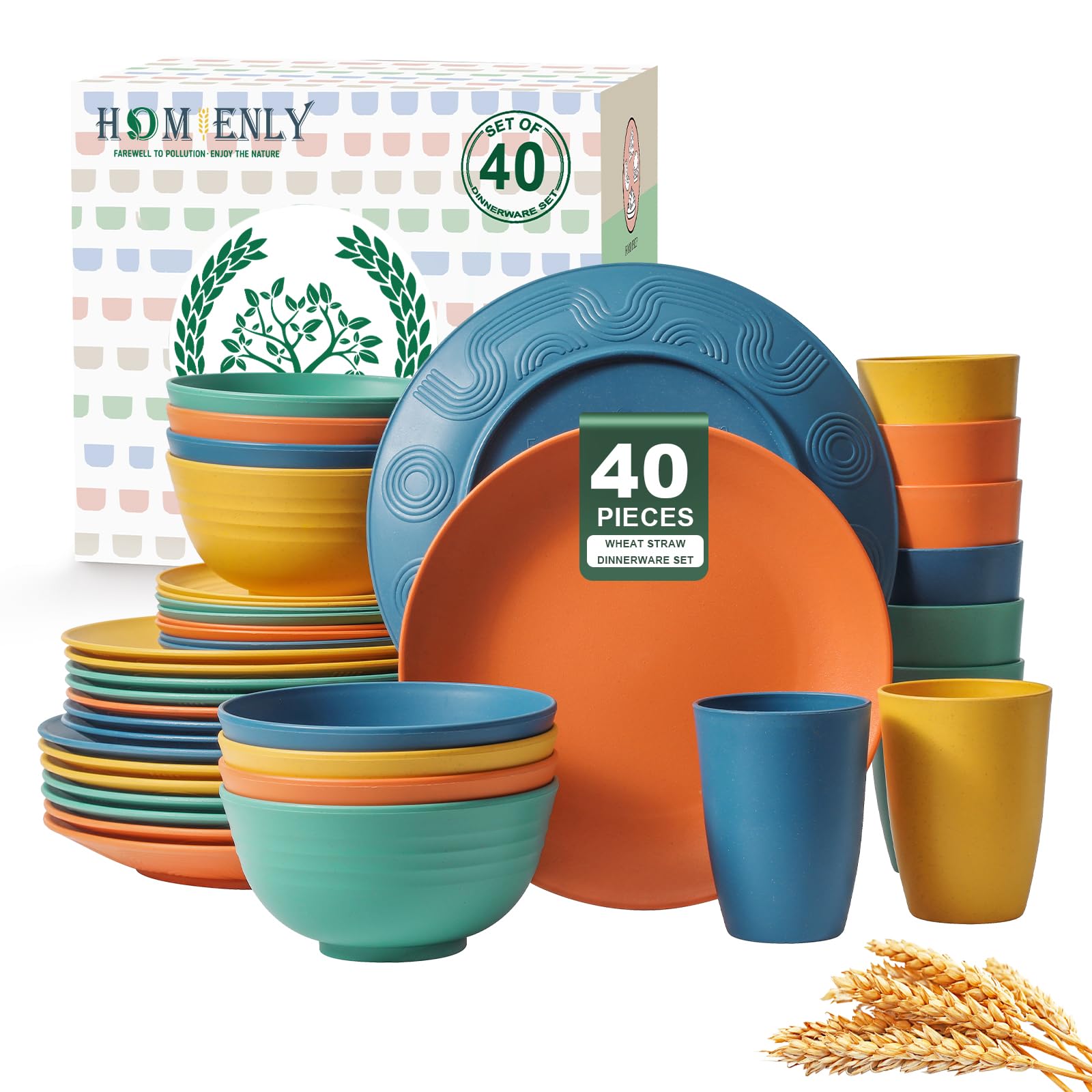 Homienly 10-inch dinner plates with durable, lightweight wheat straw material for everyday meals.