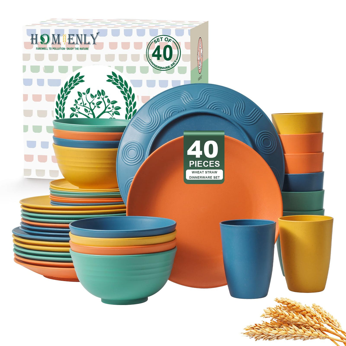 Homienly 10-inch dinner plates with durable, lightweight wheat straw material for everyday meals.