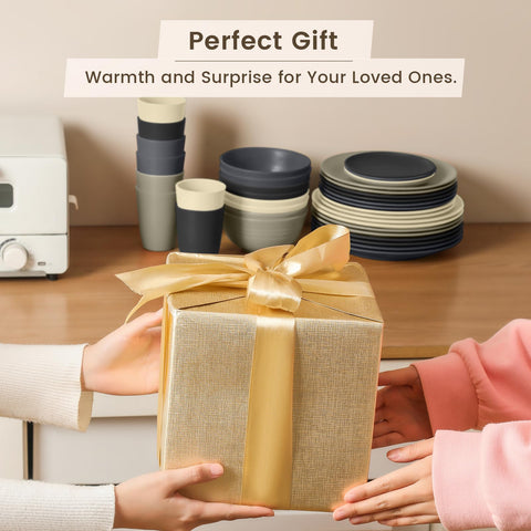 Homienly 8-serving dinnerware set in grey stone; unbreakable for gatherings