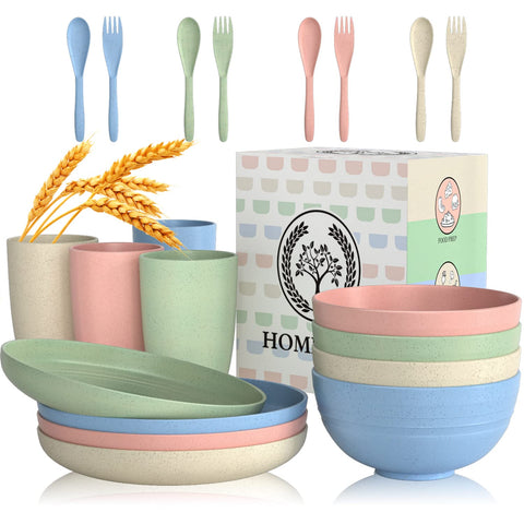 Homienly beige wheat straw plate shows safe, lightweight family dining.