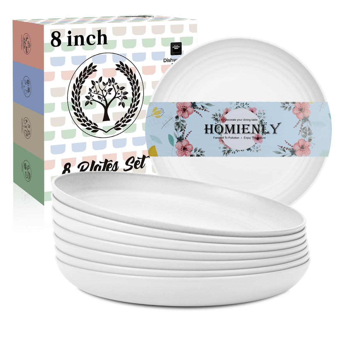 Homienly 8-inch wheat straw dessert plate front view, ideal for desserts and family gatherings.