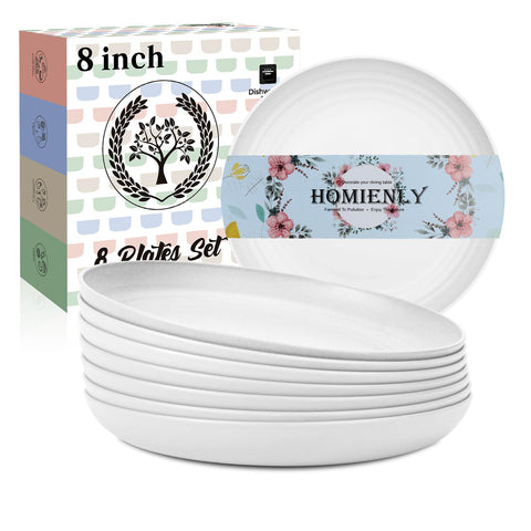Homienly 8-inch wheat straw dessert plate front view, ideal for desserts and family gatherings.