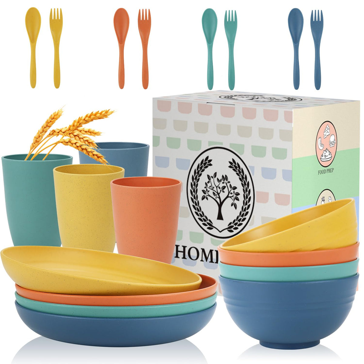 Homienly wheat straw plates and bowls set for durable everyday dining.