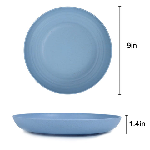 Homienly wheat straw plates shown as microwave-safe and lightweight