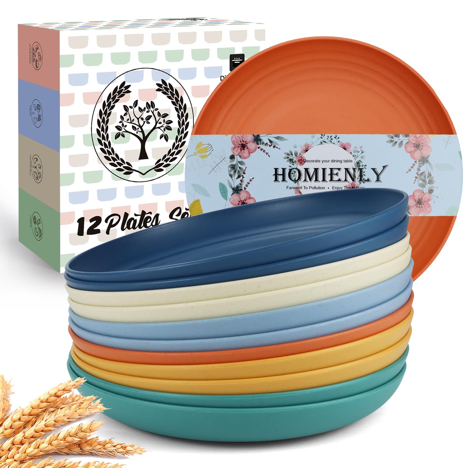 Homienly wheat straw plates nine-inch dinner set, durable and lightweight for daily meals
