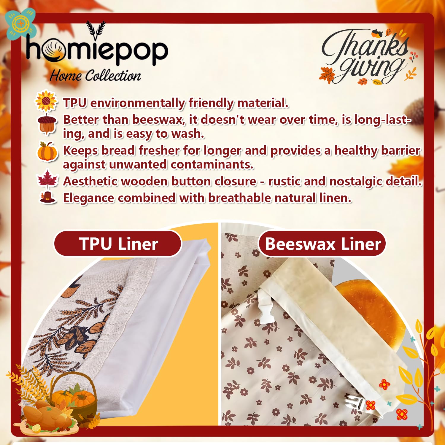 HomiePop drawstring closure keeps bread secure and easy to open
