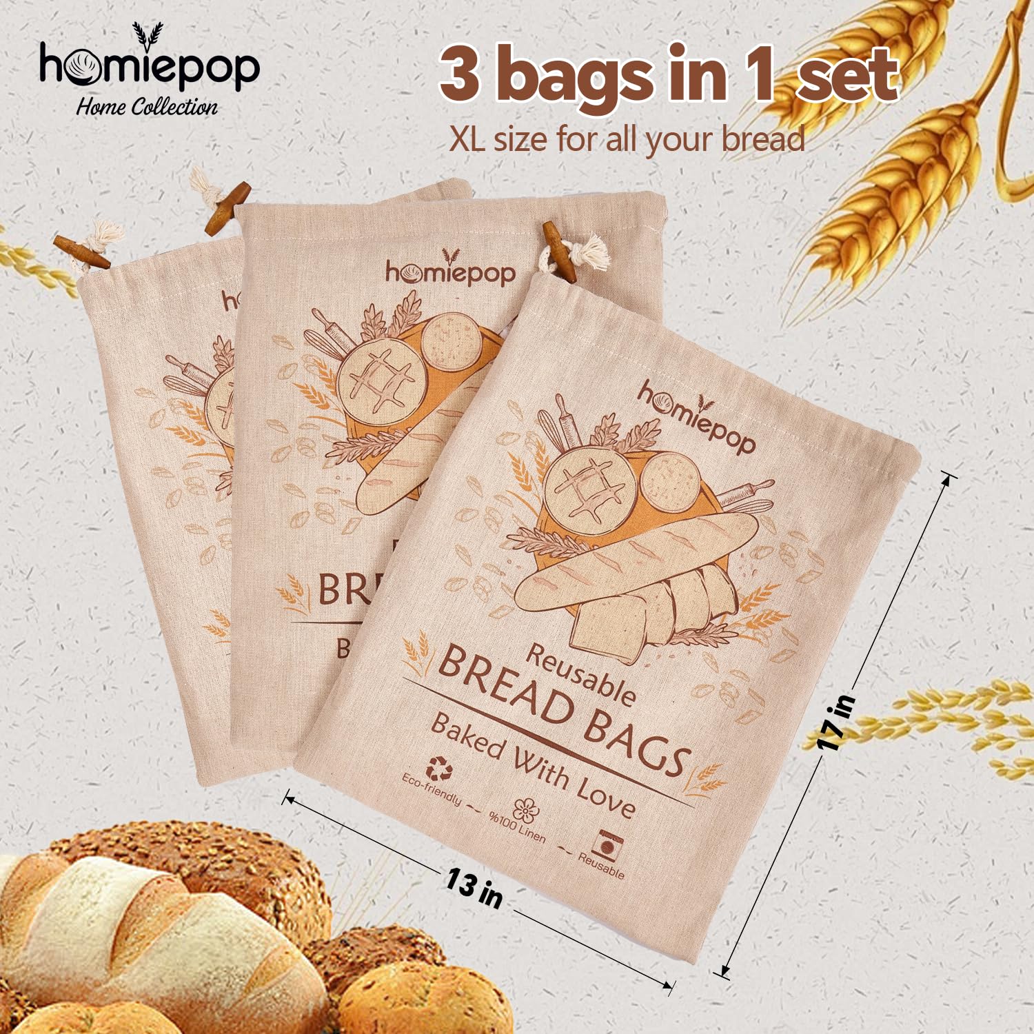 HomiePop bread bags help keep counters tidy with multi-loaf storage.