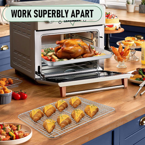 Homikit 0.6-inch grid spacing drains grease while preventing small foods from slipping.