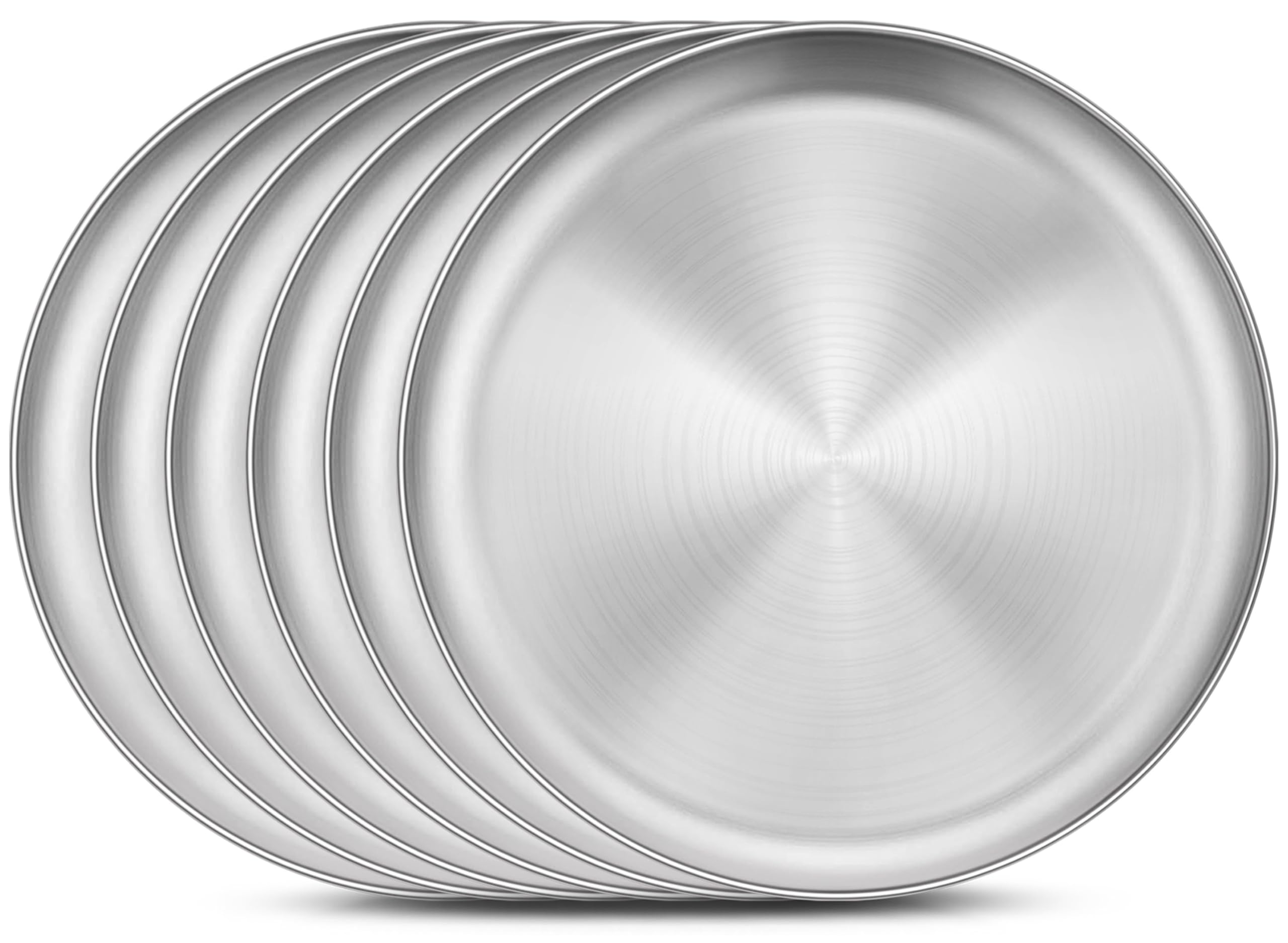 Homikit 6-pack stainless steel plates set on table, durable family dining solution
