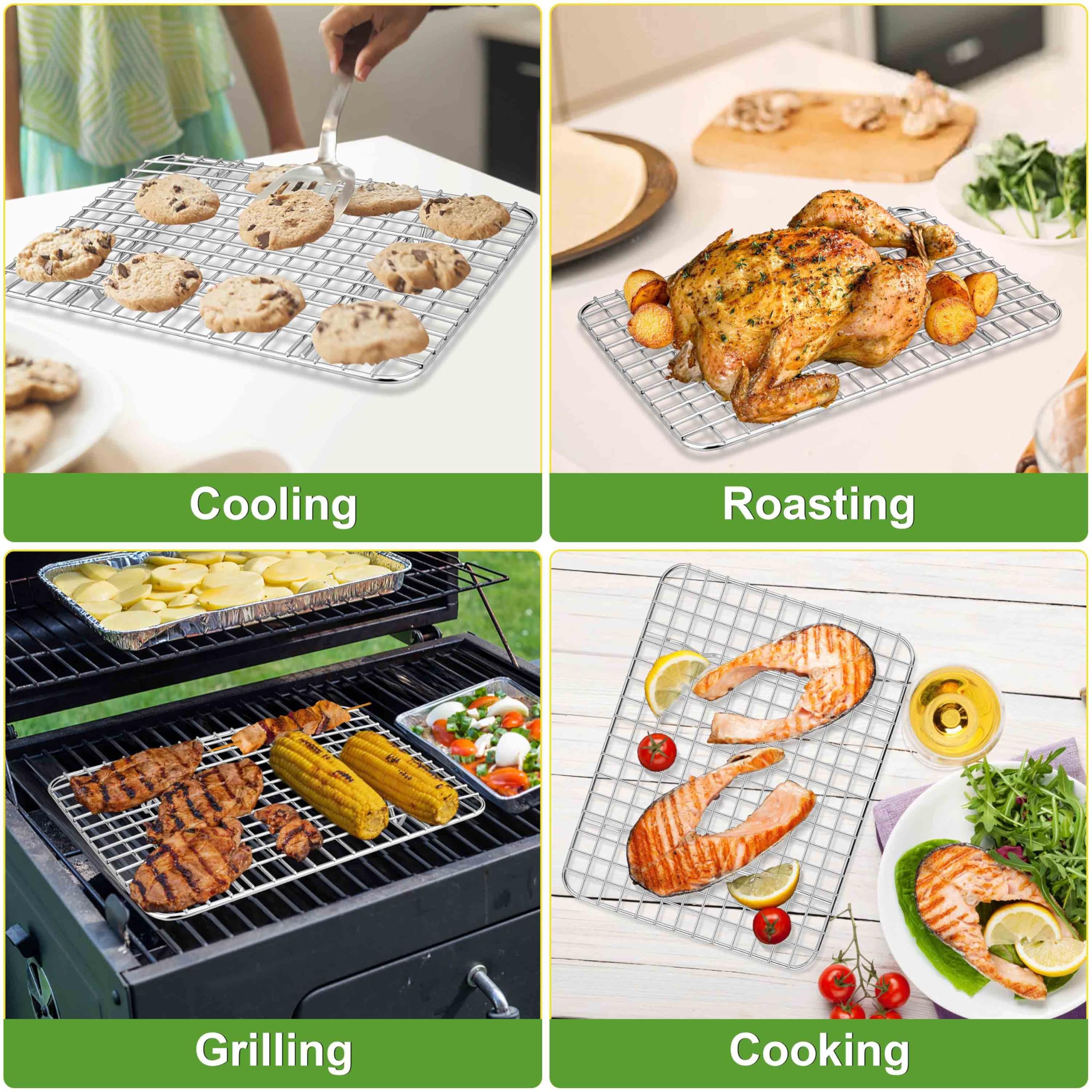 Rack fit within quarter sheet pans for versatile oven use and cooling.
