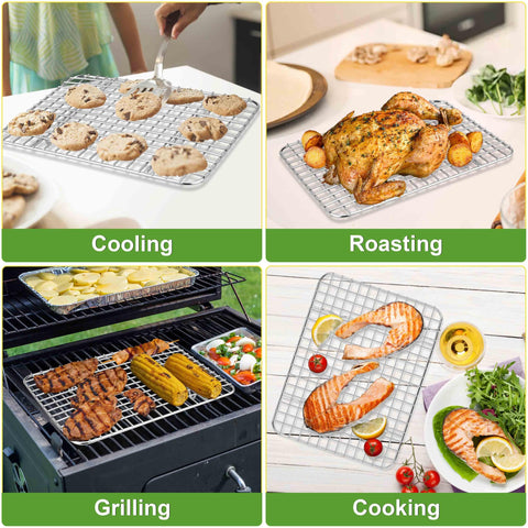 Rack fit within quarter sheet pans for versatile oven use and cooling.
