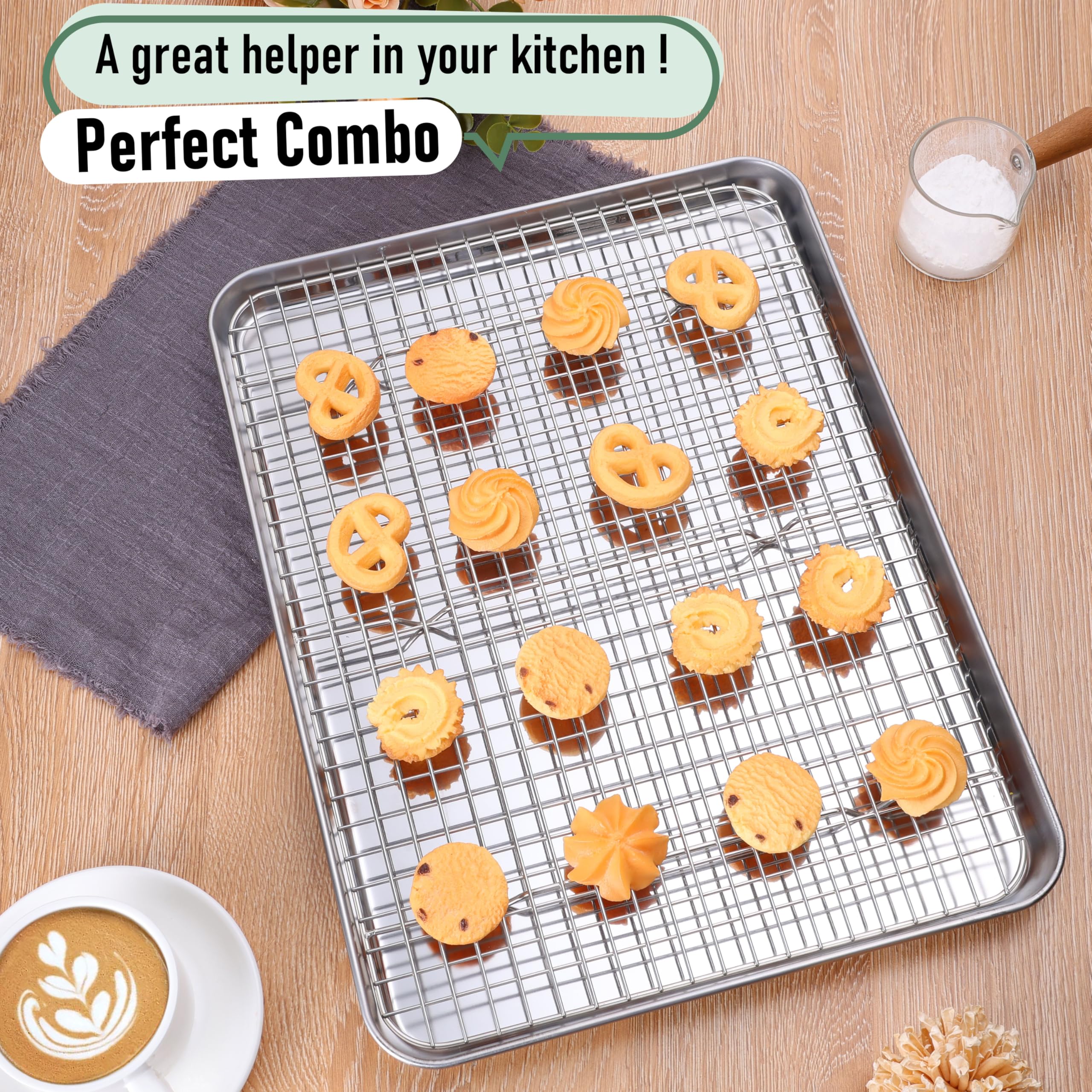 Homikit raised 3/4-inch feet cooling rack promotes even airflow.