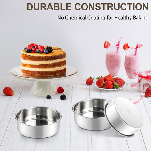 Three pans stack neatly for space-saving storage.