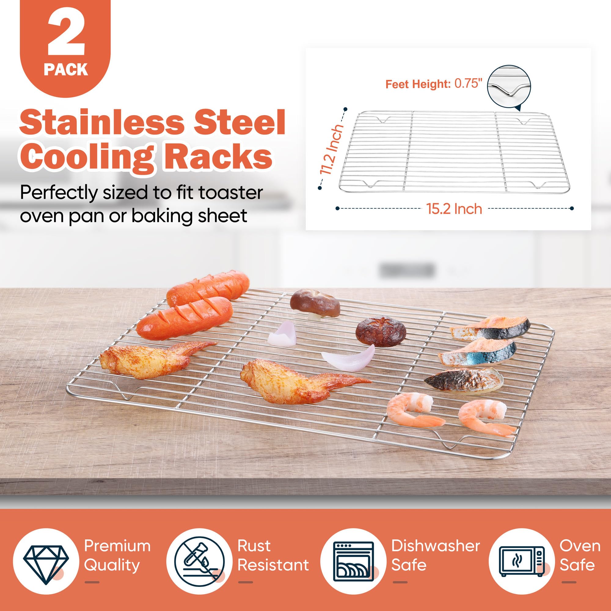 Homikit stainless steel baking rack with smooth edges for safe handling.