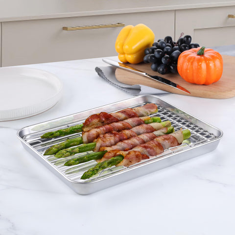 Homikit stainless steel cookie sheet offers rust-free durability for everyday baking.