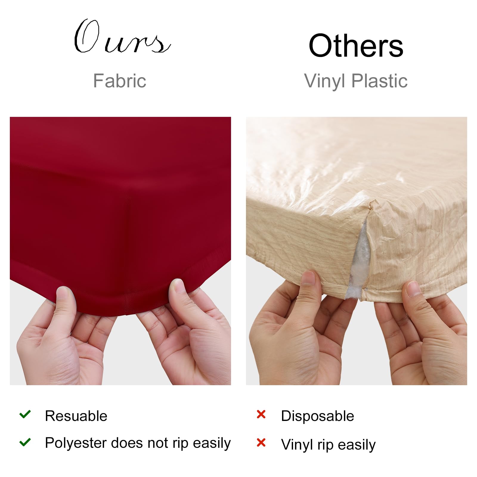 Homing easy-care tablecloth cleans quickly with a damp wipe.